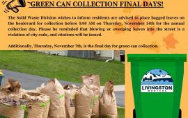Annual leaf collection day- last day for Green Can collection