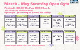 Spring 2025 Weekend Open Gym Schedule