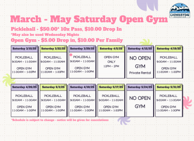 Spring 2025 Weekend Open Gym Schedule