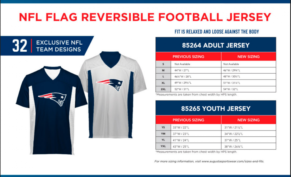 NFL Flag Uniform Sizing Chart Livingston Montana